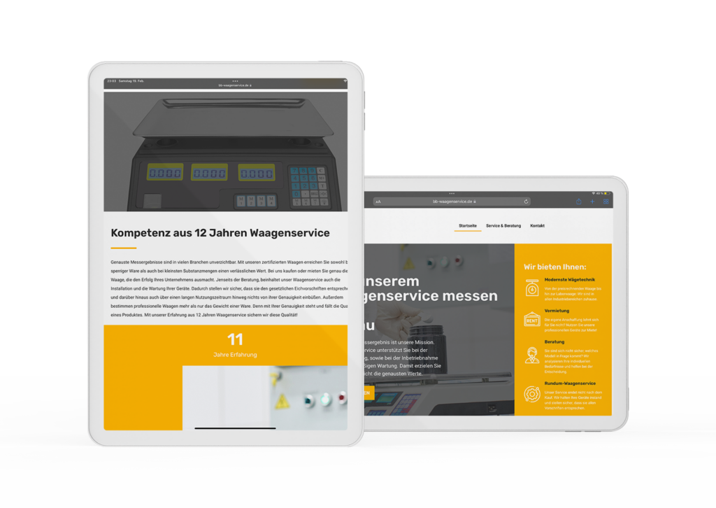 Webdesign-Referenz der Marketing Gilde für BB Waagenservice – funktionales Layout mit klarer Struktur und branchenspezifischem Design.