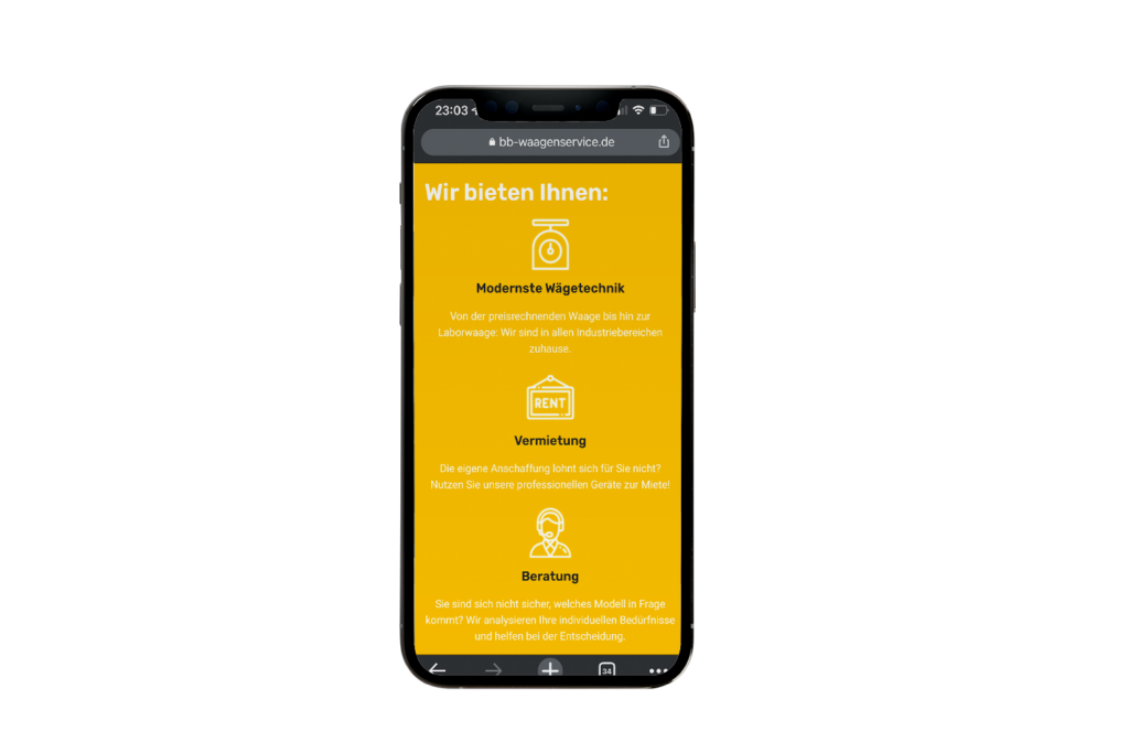 Webdesign-Referenz der Marketing Gilde für BB Waagenservice – funktionales Layout mit klarer Struktur und branchenspezifischem Design.