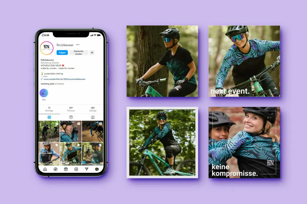 Mockup von verschiedenen Social Mediamarketing Instagram Posts des Kunden Women´s Bikewear