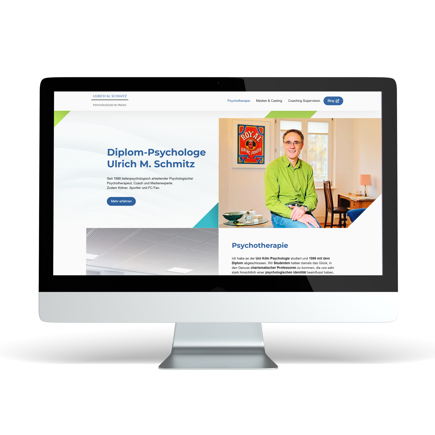 Nachher-Version der Website von U. Schmitz, Psychologe aus Köln – modernes, benutzerfreundliches Webdesign mit klarer Struktur, umgesetzt von der Marketing-Gilde.